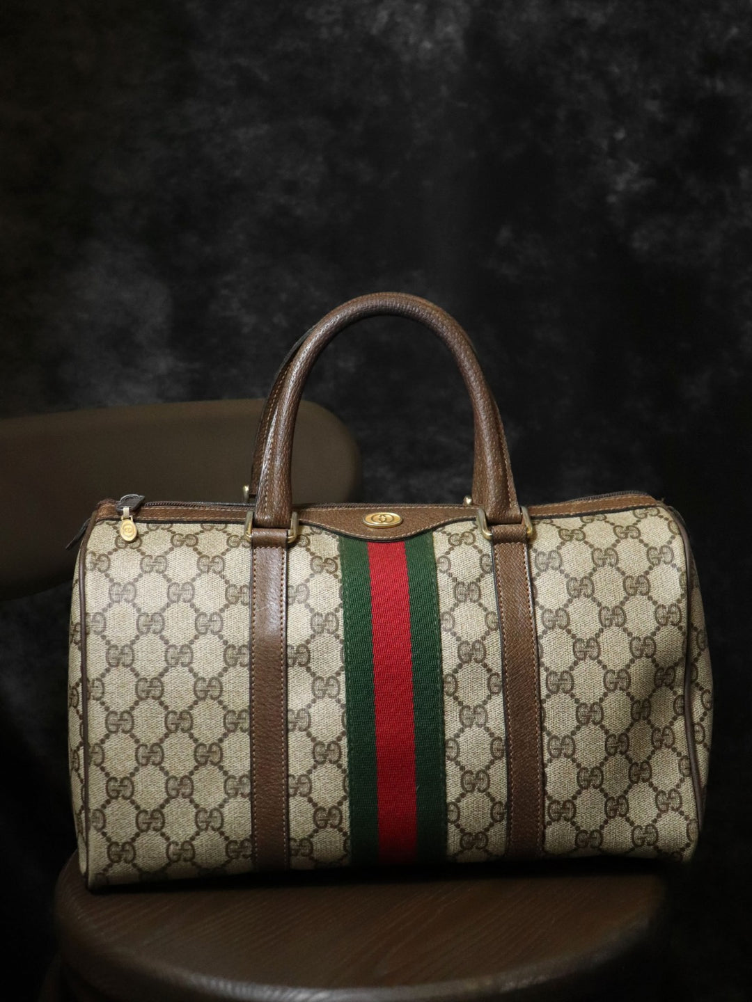 GUCCI グッチ 012 3842 33 39 ボストンバッグ GGスプリームキャンバス シェリーライン ブラウン