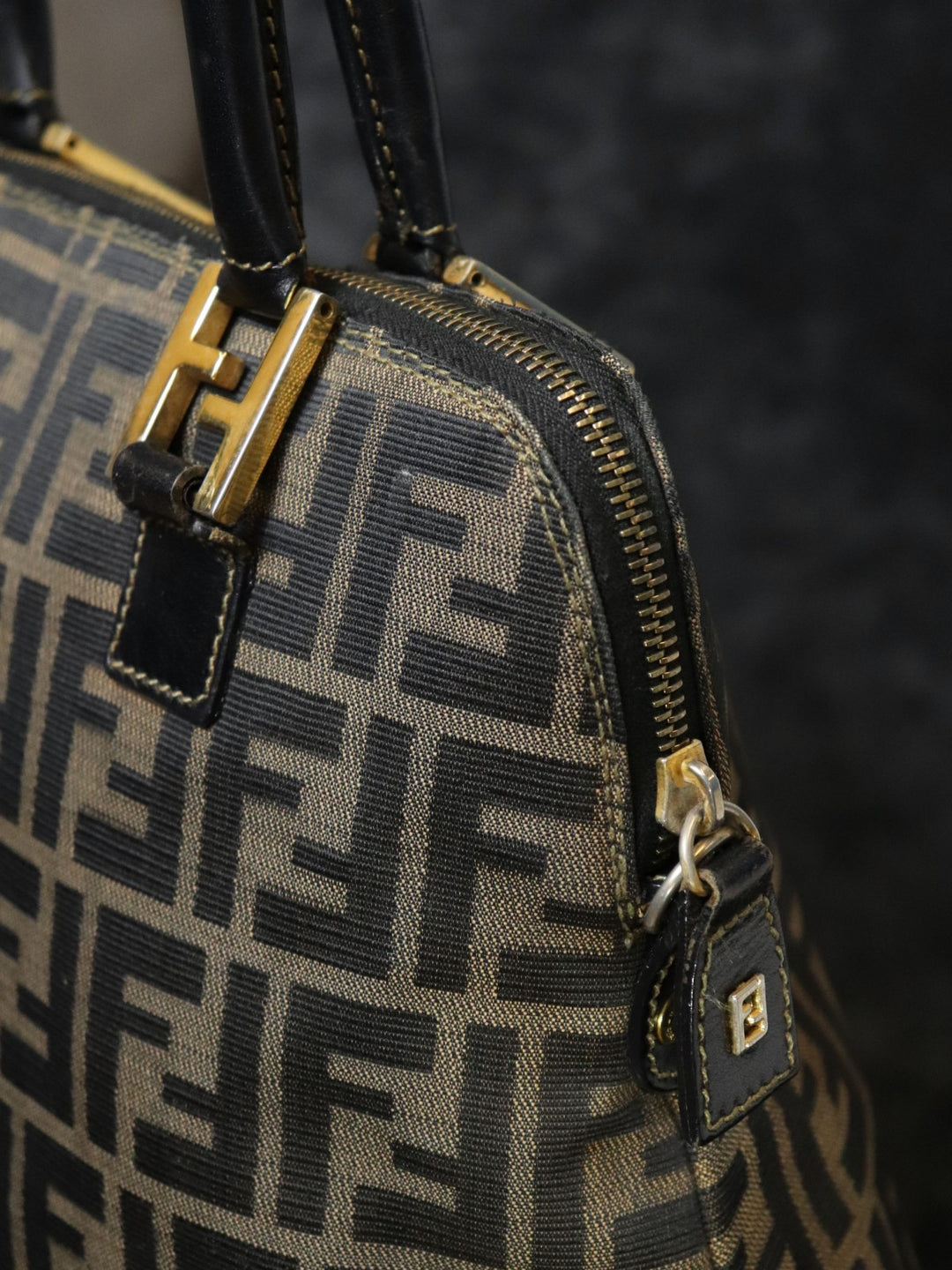FENDI フェンディ ズッカ ハンドバッグ ナイロン ブラウン