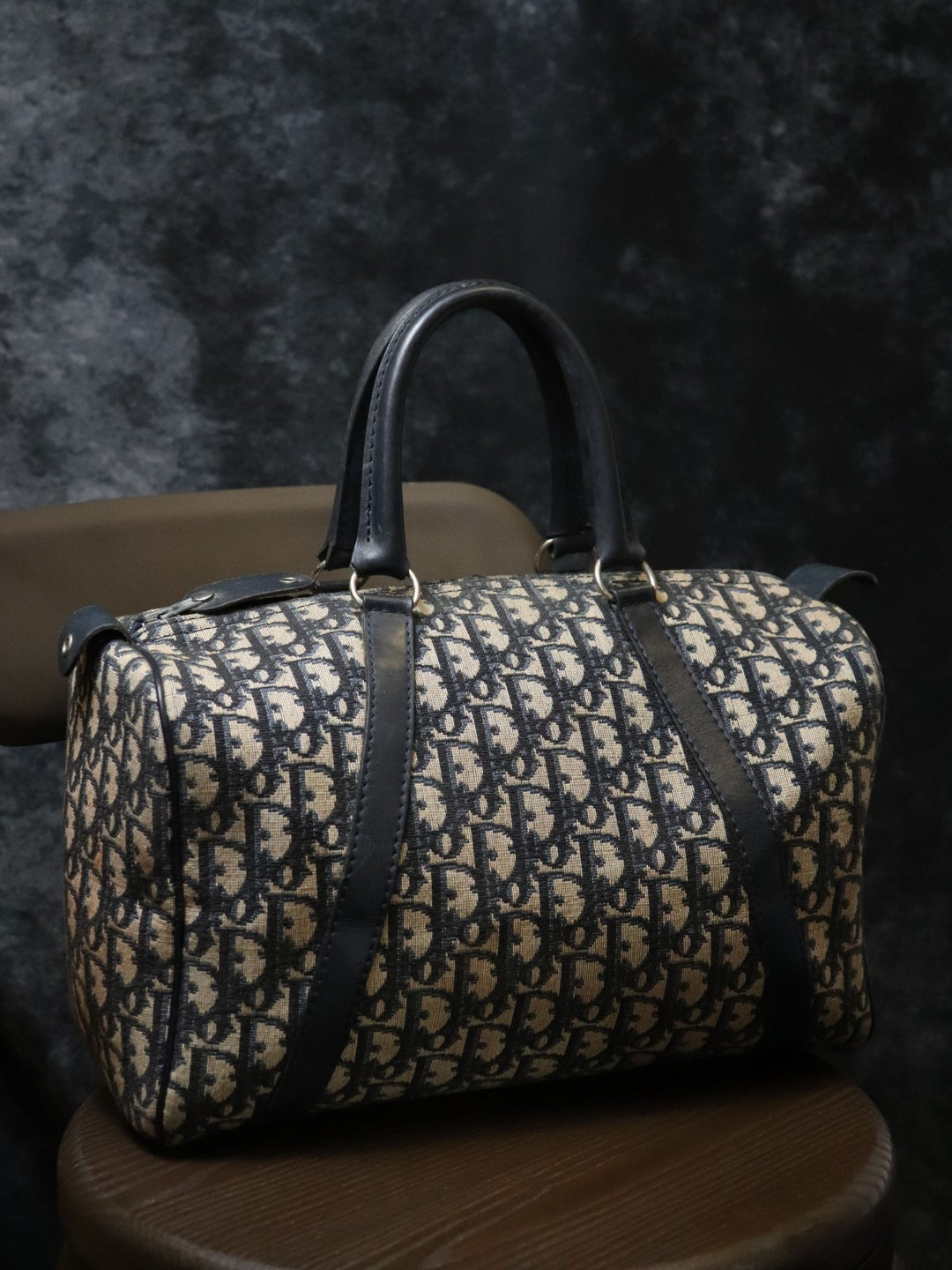 Dior ディオール トロッター ボストンバッグ 幅約40cm キャンバス/レザー ネイビー