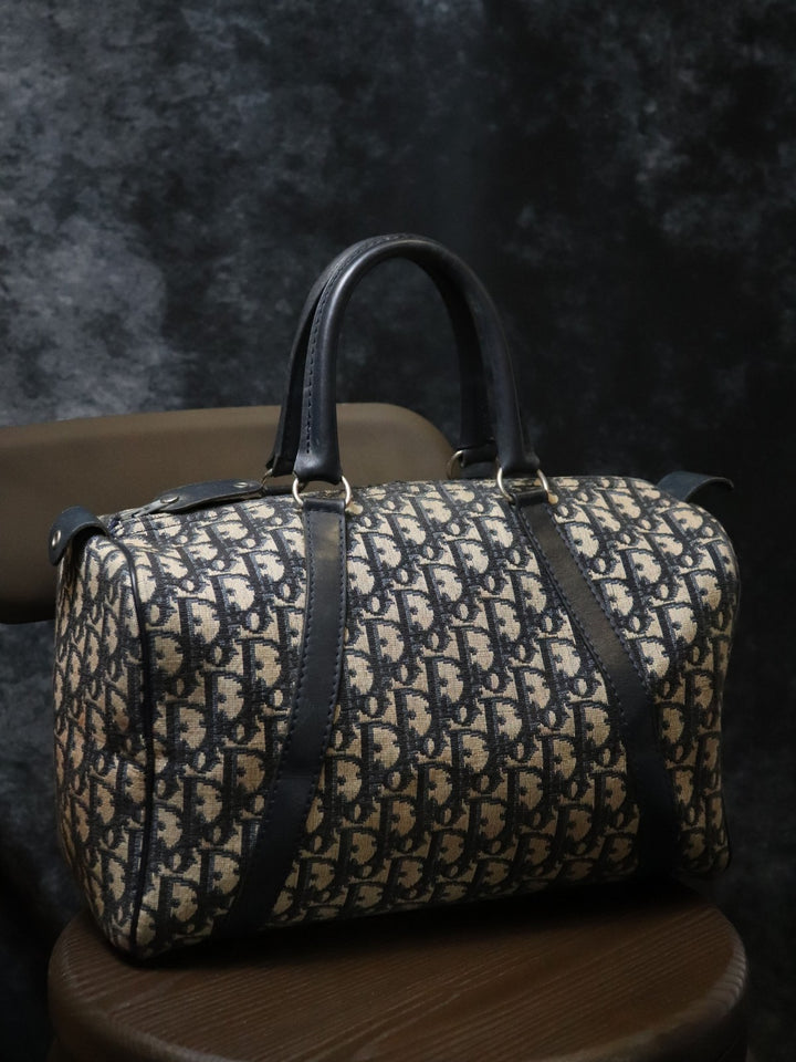 Dior ディオール トロッター ボストンバッグ 幅約40cm キャンバス/レザー ネイビー