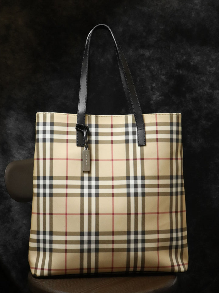 BURBERRY バーバリー ノバチェック トートバッグ ショルダーバッグ PVC/レザー ベージュ