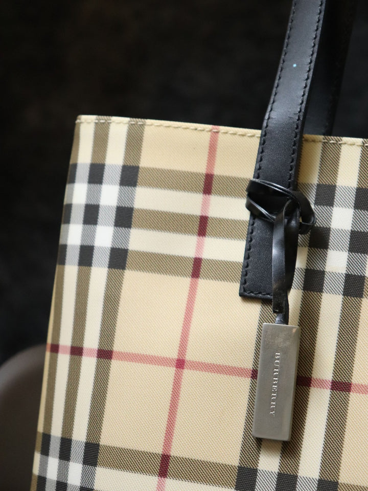 BURBERRY バーバリー ノバチェック トートバッグ ショルダーバッグ PVC/レザー ベージュ