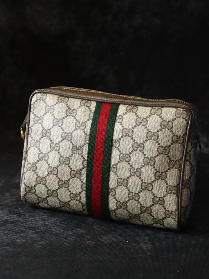 GUCCI グッチ クラッチバッグ セカンドバッグ ポーチ GGスプリーム シェリー ブラウン オールド ヴィンテージ