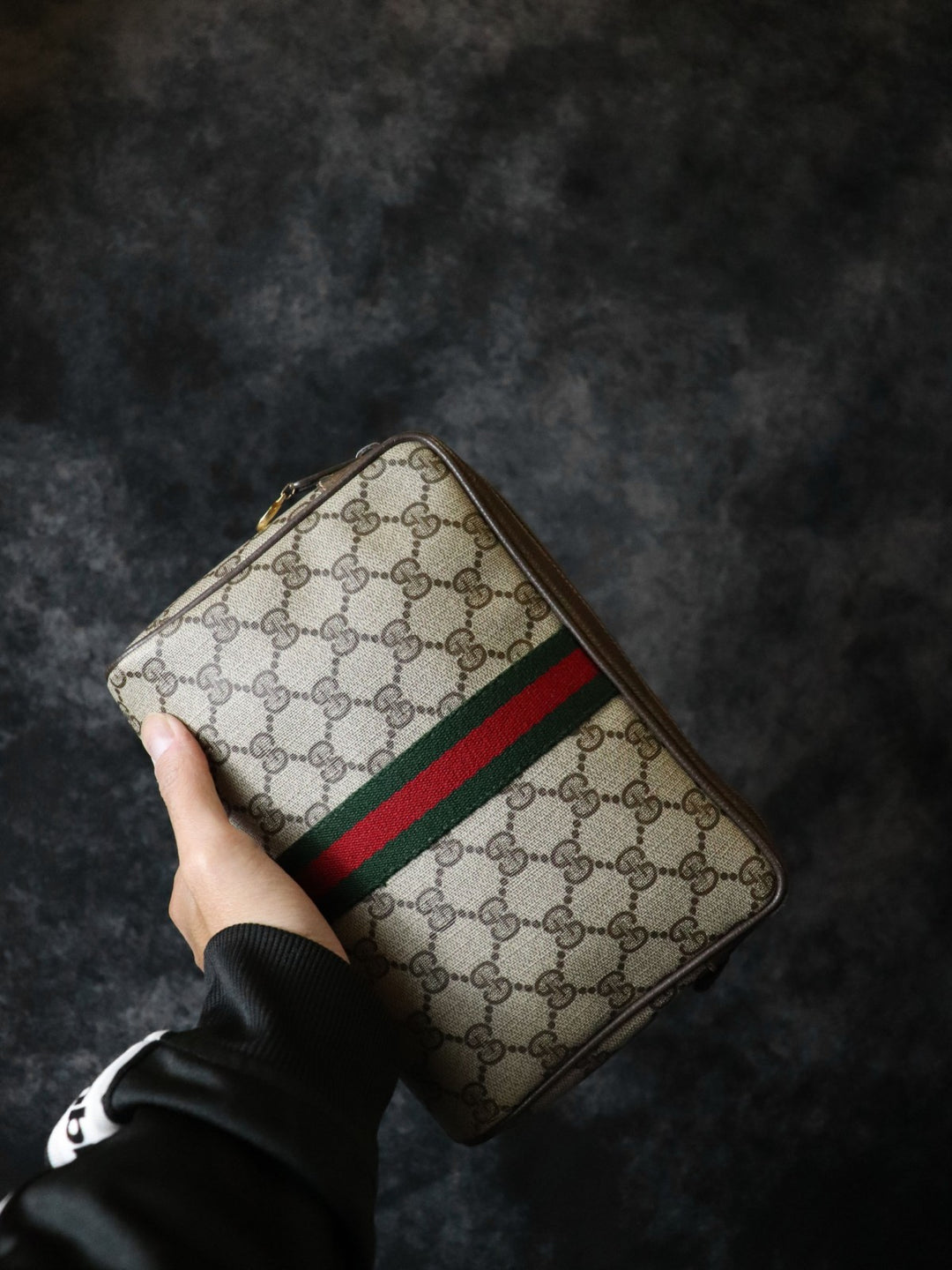 GUCCI グッチ クラッチバッグ セカンドバッグ ポーチ GGスプリーム シェリー ブラウン オールド ヴィンテージ