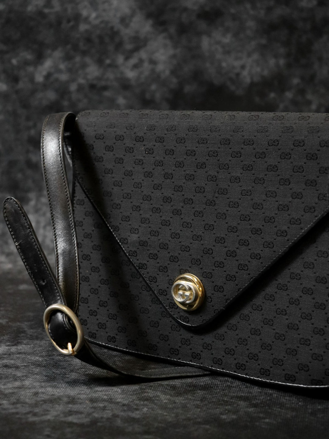 GUCCI グッチ ショルダーバッグ マイクロGG キャンバス レザー ブラック ヴィンテージ
