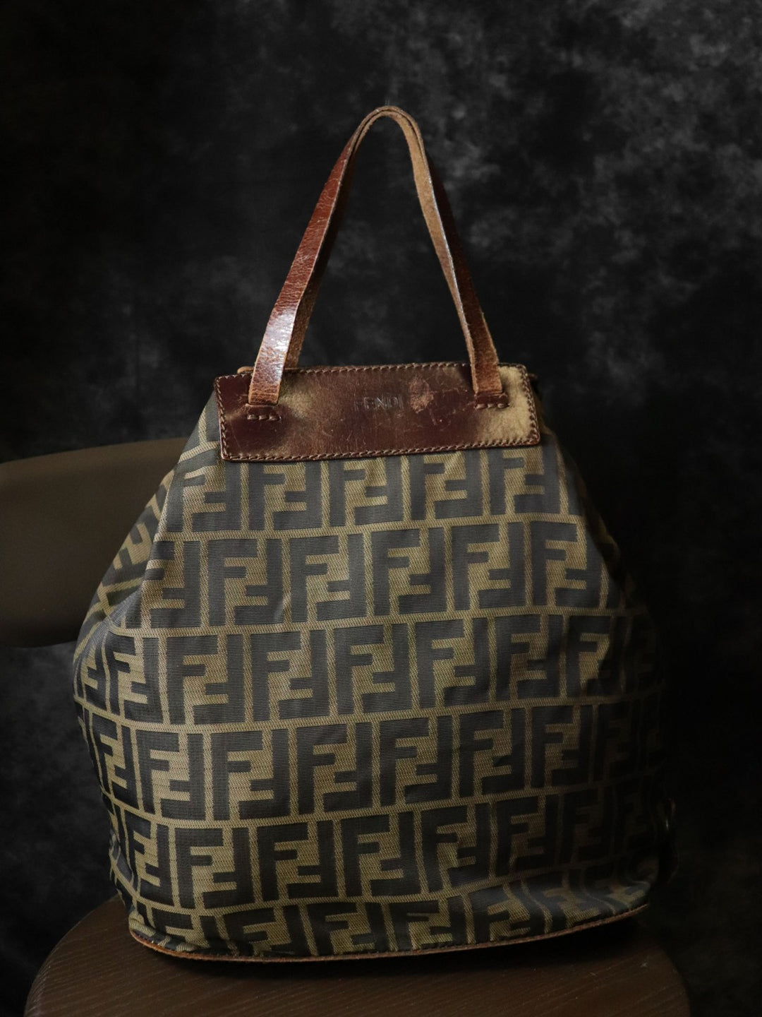 FENDI フェンディ ズッカ ハンドバッグ トートバッグ エコバッグ ナイロン レザー ブラウン ヴィンテージ