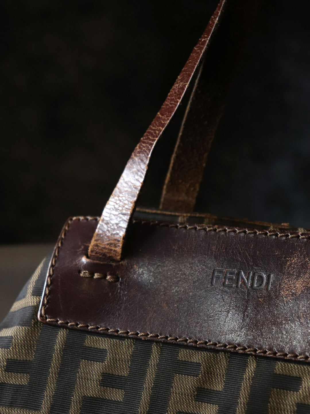 FENDI フェンディ ズッカ ハンドバッグ トートバッグ エコバッグ ナイロン レザー ブラウン ヴィンテージ