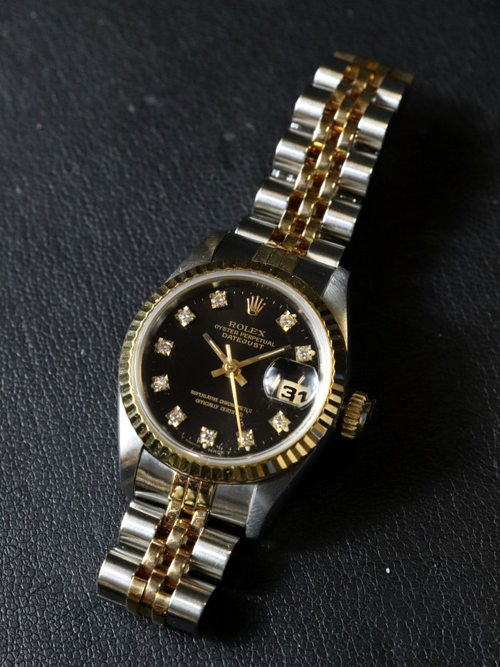 美品 ROLEX ロレックス デイトジャスト 69173G 腕時計 自動巻き 10Pダイヤ K18 イエローゴールド ブラック