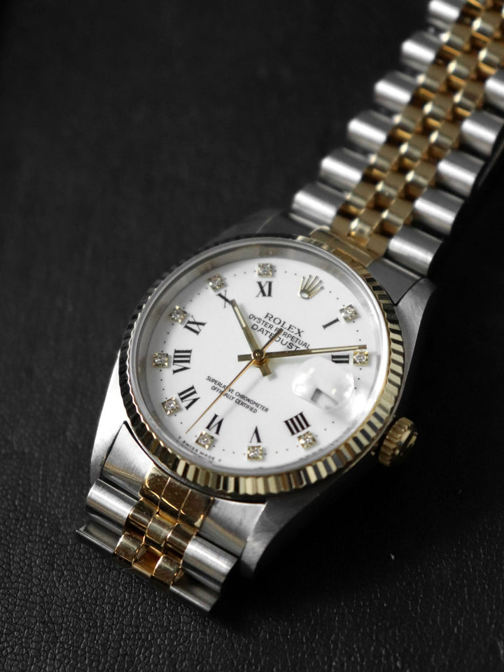 ROLEX ロレックス 腕時計 16233G デイトジャスト W番 10Pダイヤ K18 YG 自動巻き ホワイト メンズ