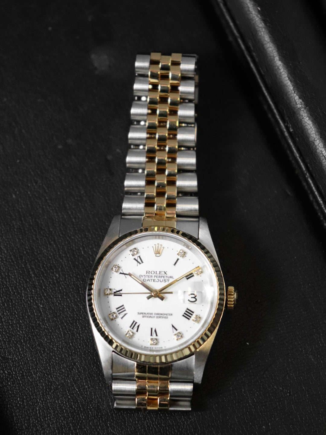 ROLEX ロレックス 腕時計 16233G デイトジャスト W番 10Pダイヤ K18 YG 自動巻き ホワイト メンズ