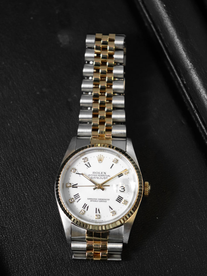 ROLEX ロレックス 腕時計 16233G デイトジャスト W番 10Pダイヤ K18 YG 自動巻き ホワイト メンズ