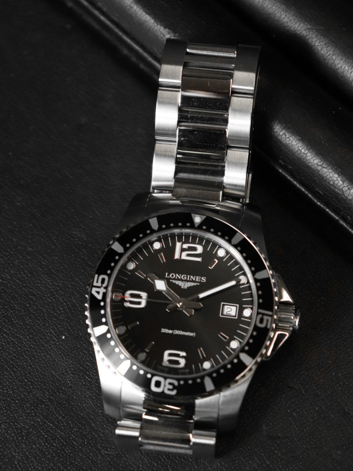 美品 LONGINES ロンジン L3.740.4.56.6 ハイドロコンクエスト 腕時計 QZ ブラック メンズ