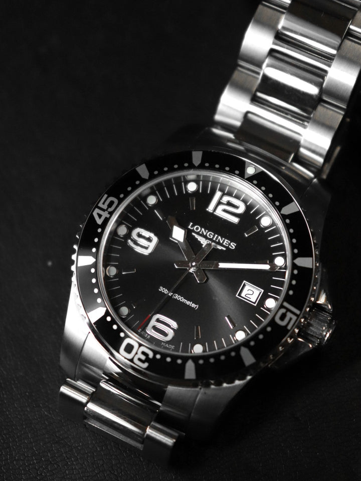 美品 LONGINES ロンジン L3.740.4.56.6 ハイドロコンクエスト 腕時計 QZ ブラック メンズ