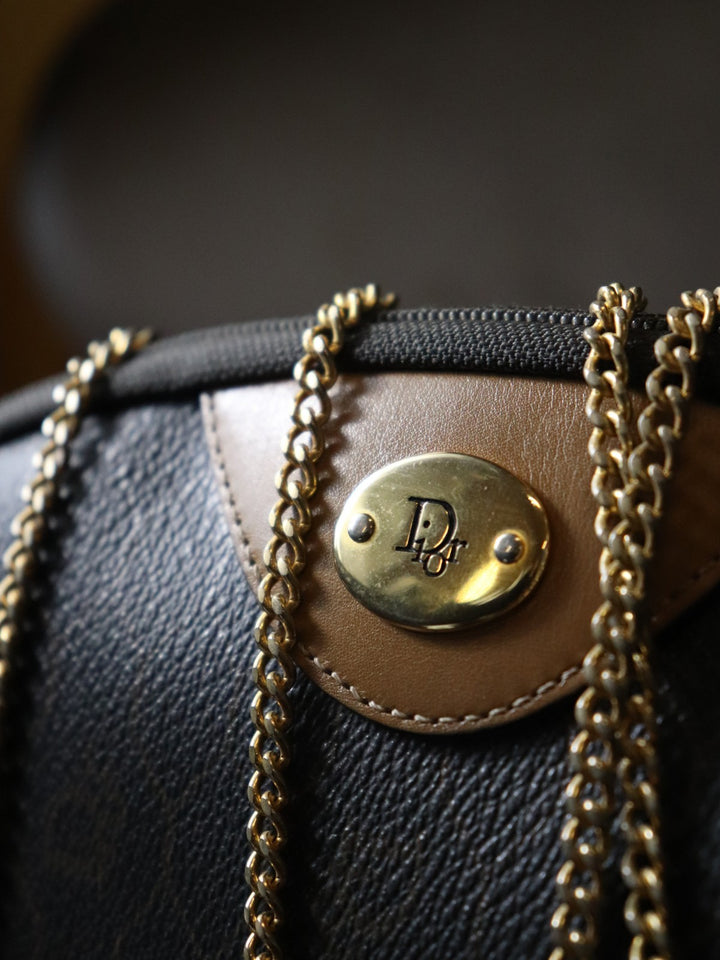 Christian Dior クリスチャンディオール ハニカム チェーンショルダーバッグ PVC ブラウン レディース