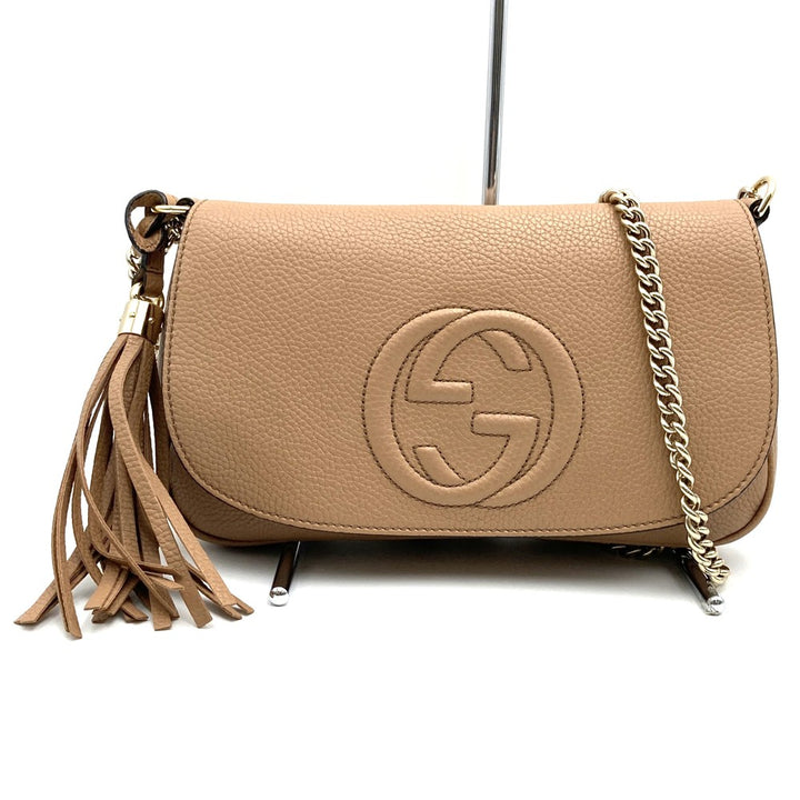 美品 GUCCI グッチ 536224 ショルダーバッグ チェーンバッグ ソーホー レザー ベージュ