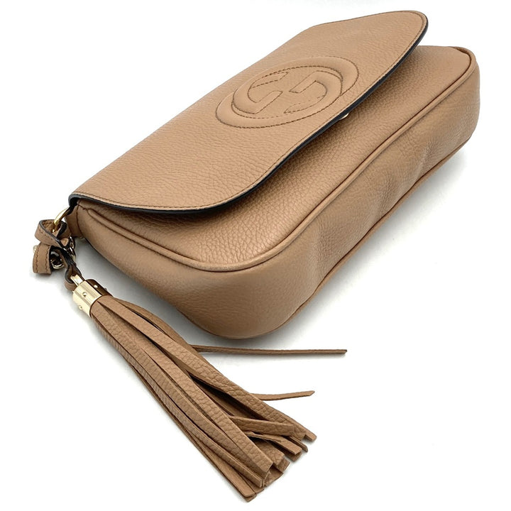 美品 GUCCI グッチ 536224 ショルダーバッグ チェーンバッグ ソーホー レザー ベージュ