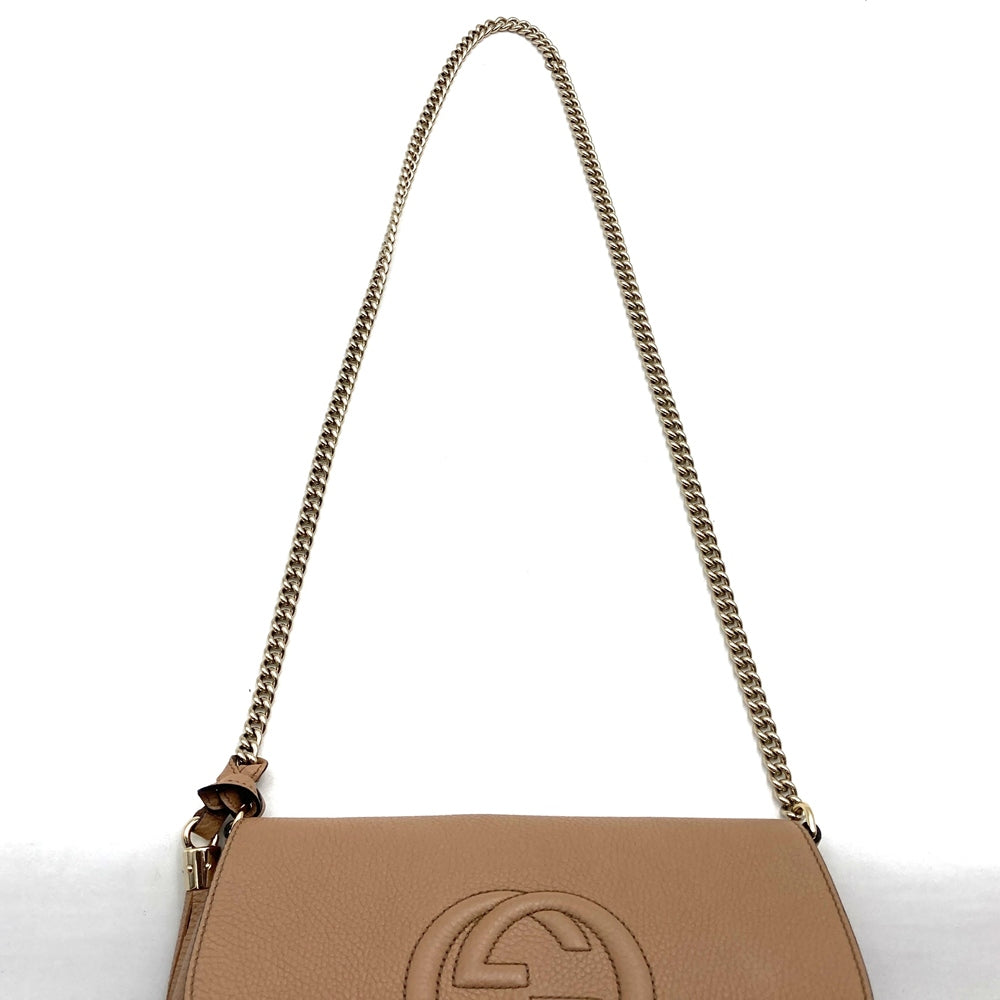 美品 GUCCI グッチ 536224 ショルダーバッグ チェーンバッグ ソーホー レザー ベージュ