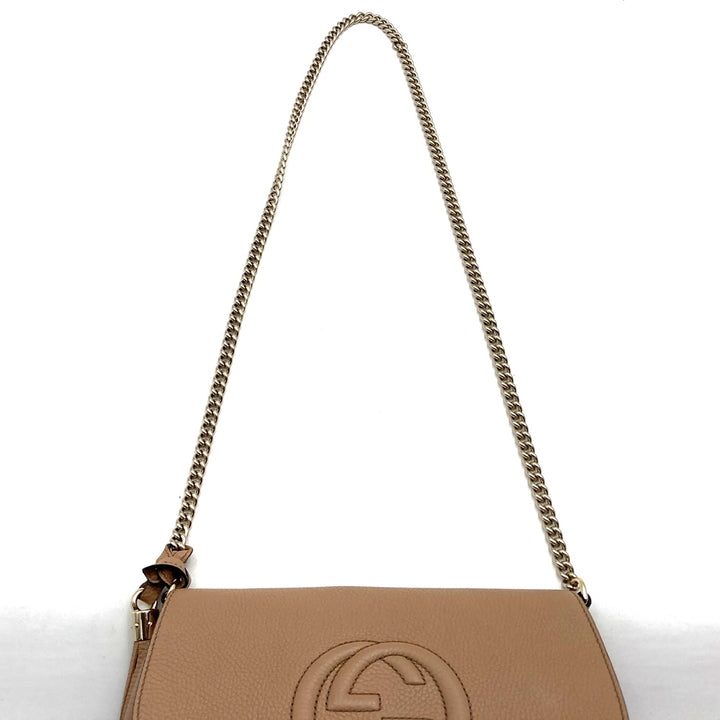 美品 GUCCI グッチ 536224 ショルダーバッグ チェーンバッグ ソーホー レザー ベージュ