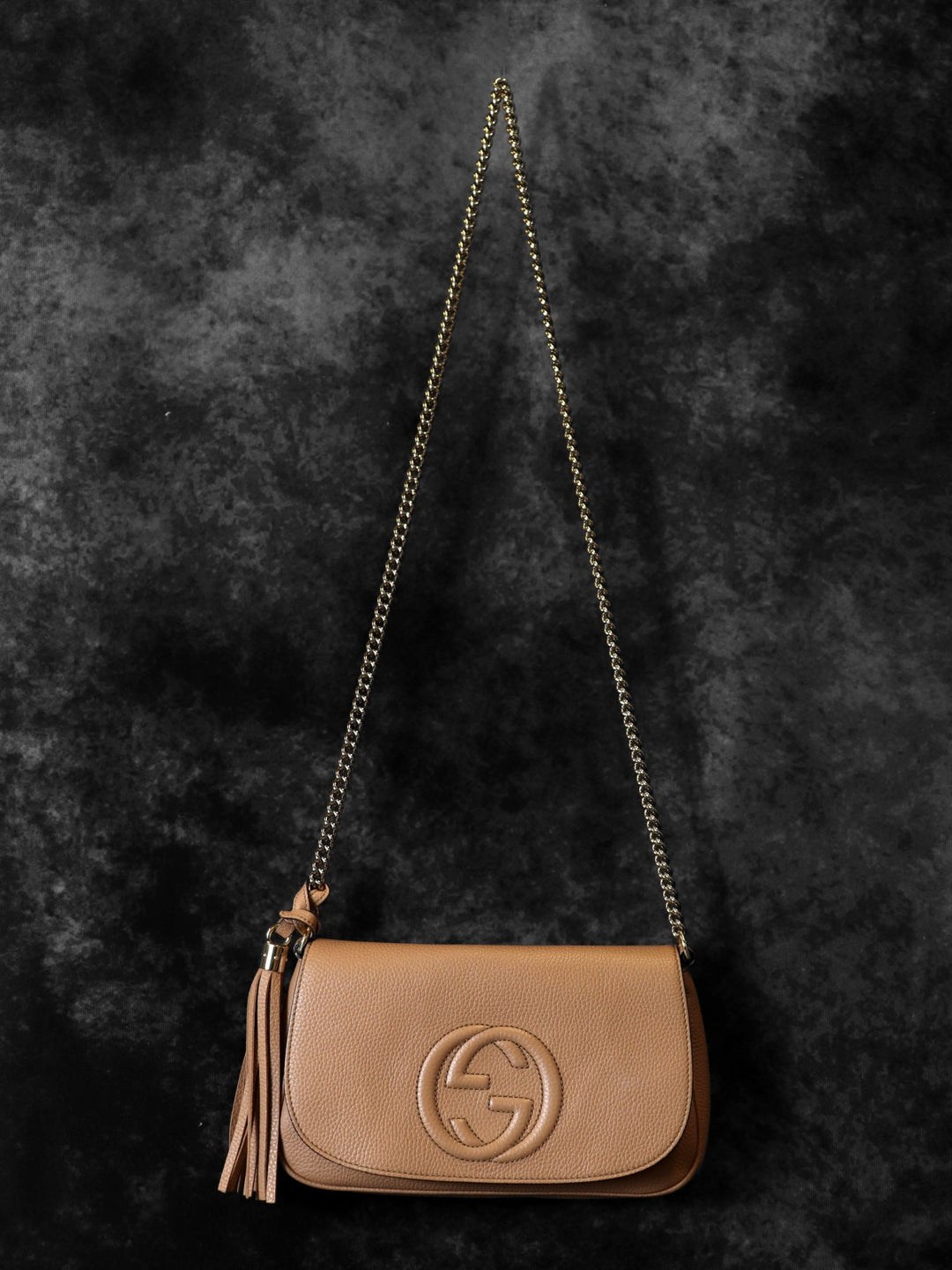 美品 GUCCI グッチ 536224 ショルダーバッグ チェーンバッグ ソーホー レザー ベージュ