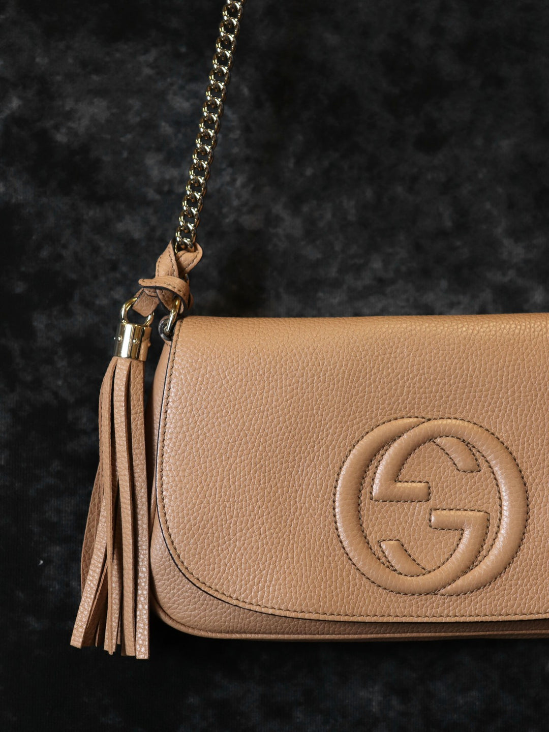 美品 GUCCI グッチ 536224 ショルダーバッグ チェーンバッグ ソーホー レザー ベージュ