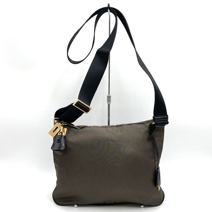 PRADA プラダ BT0220 ショルダーバッグ ナイロン 鍵付 カーキ ブラウン ヴィンテージ