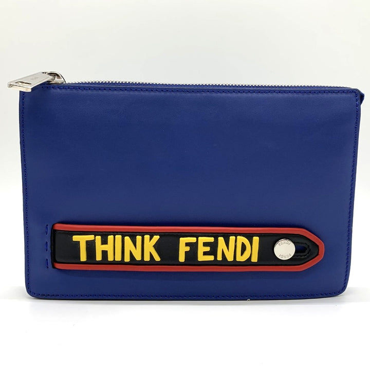 FENDI フェンディ 7VA350 ボキャブラリー クラッチバッグ THINK FENDI セカンドバッグ ポーチ ブルー レザー