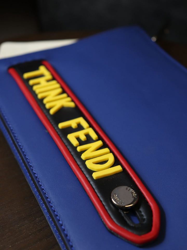FENDI フェンディ 7VA350 ボキャブラリー クラッチバッグ THINK FENDI セカンドバッグ ポーチ ブルー レザー
