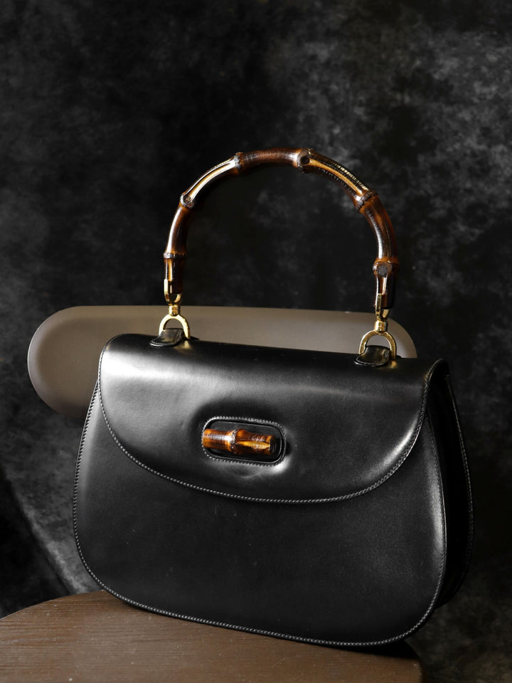 GUCCI グッチ 000 46 バンブー ハンドバッグ レザー ブラック オールドグッチ ヴィンテージ