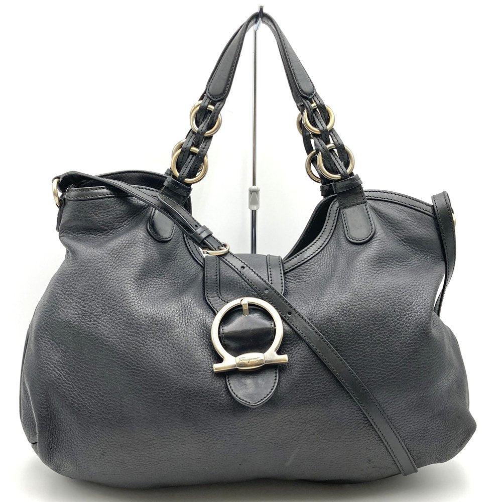 Salvatore Ferragamo フェラガモ ガンチーニ トートバッグ ショルダーバッグ 2way レザー ブラック ヴィンテージ