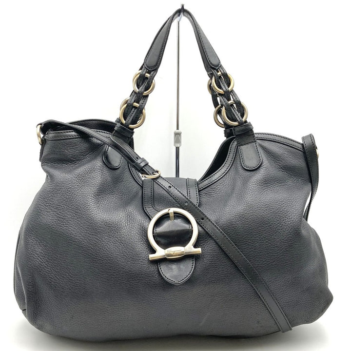 Salvatore Ferragamo フェラガモ ガンチーニ トートバッグ ショルダーバッグ 2way レザー ブラック ヴィンテージ