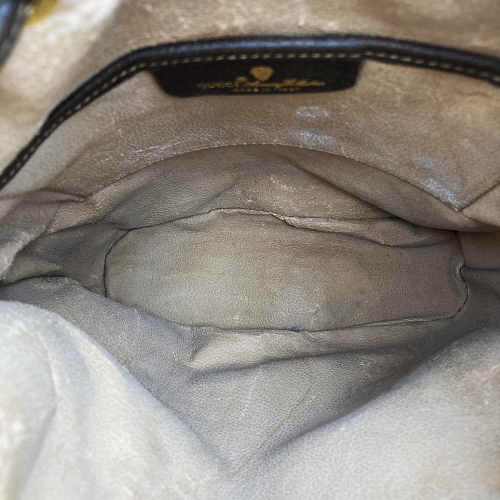 GUCCI グッチ ショルダーバッグ 巾着型 GGスプリーム レザー ブラウン オールド ヴィンテージ