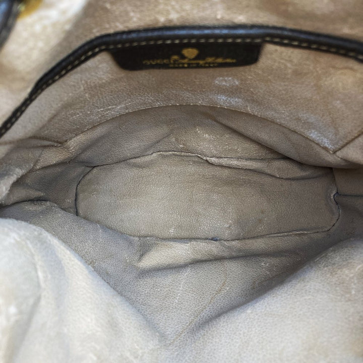 GUCCI グッチ ショルダーバッグ 巾着型 GGスプリーム レザー ブラウン オールド ヴィンテージ