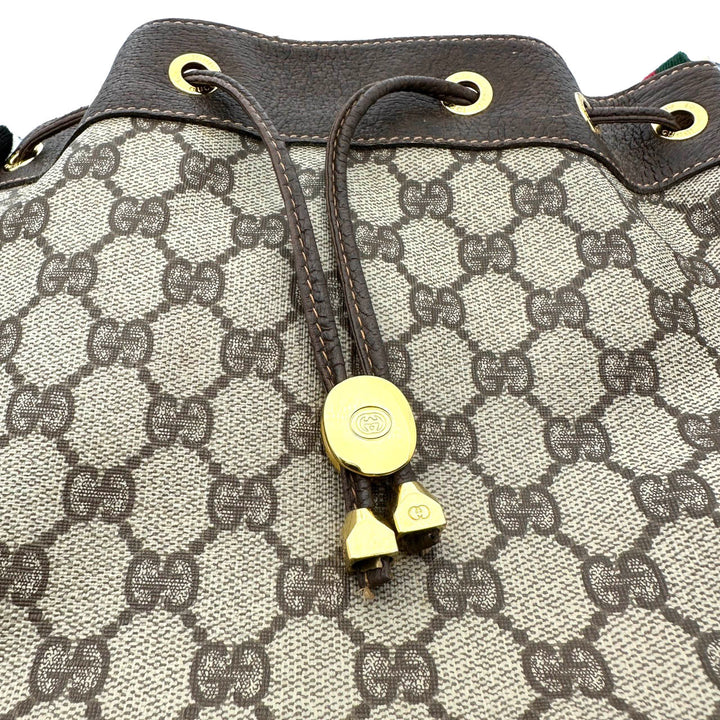 GUCCI グッチ ショルダーバッグ 巾着型 GGスプリーム レザー ブラウン オールド ヴィンテージ
