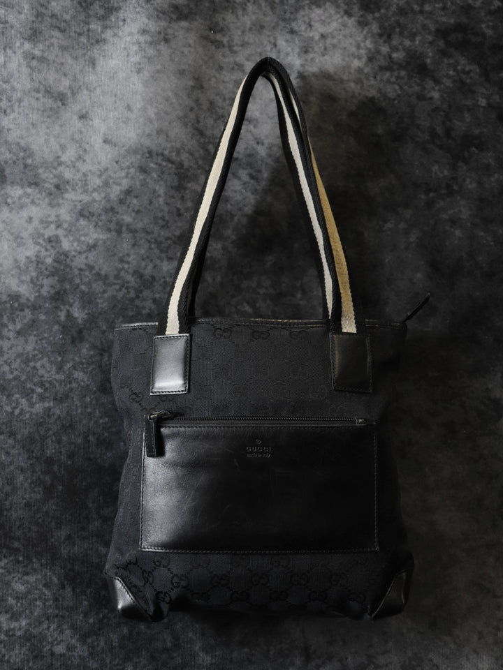GUCCI グッチ 019 0402 トートバッグ ハンドバッグ GGキャンバス レザー ブラック