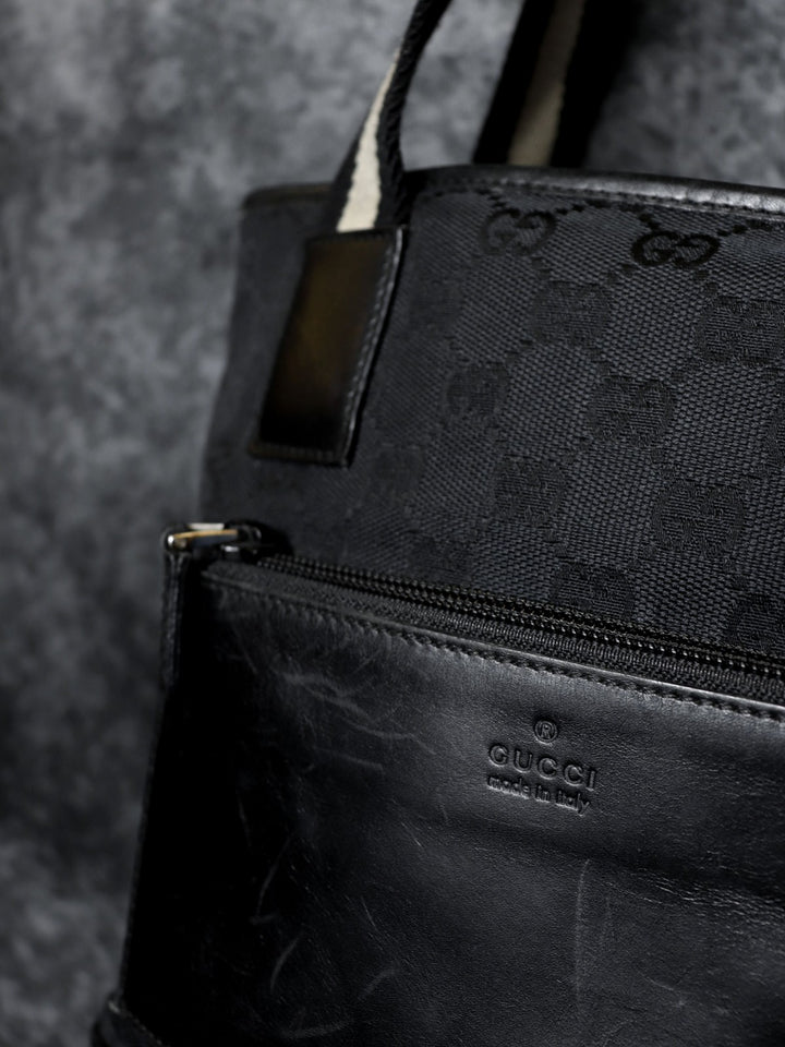 GUCCI グッチ 019 0402 トートバッグ ハンドバッグ GGキャンバス レザー ブラック