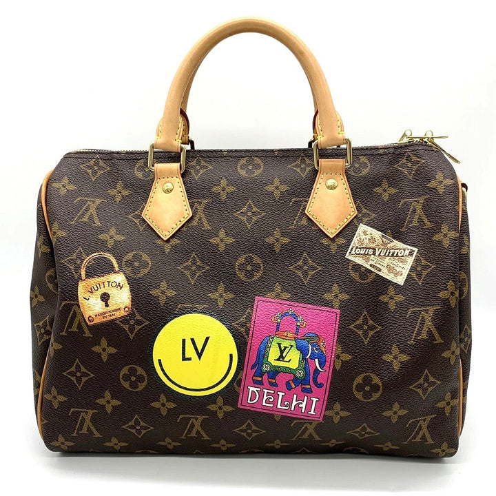 LOUIS VUITTON ルイ・ヴィトン スピーディ30 マイLVワールドツアー ラベル ワッペン ハンドバッグ モノグラムキャンバス ブラウン