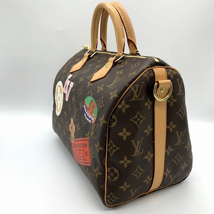 LOUIS VUITTON ルイ・ヴィトン スピーディ30 マイLVワールドツアー ラベル ワッペン ハンドバッグ モノグラムキャンバス ブラウン