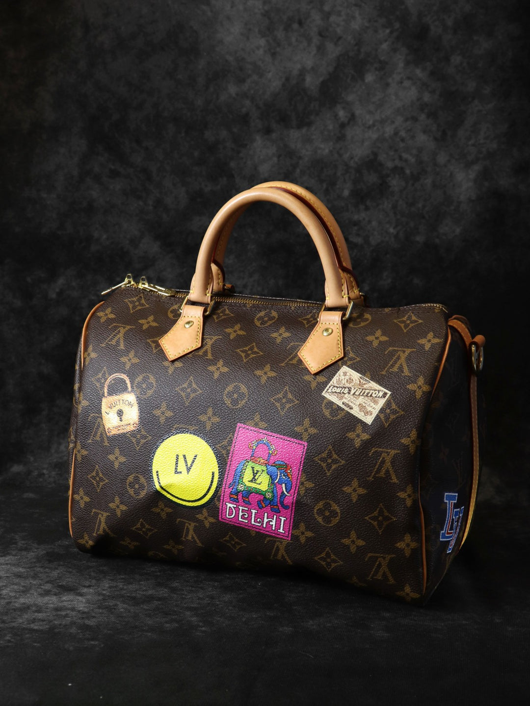 LOUIS VUITTON ルイ・ヴィトン スピーディ30 マイLVワールドツアー ラベル ワッペン ハンドバッグ モノグラムキャンバス ブラウン