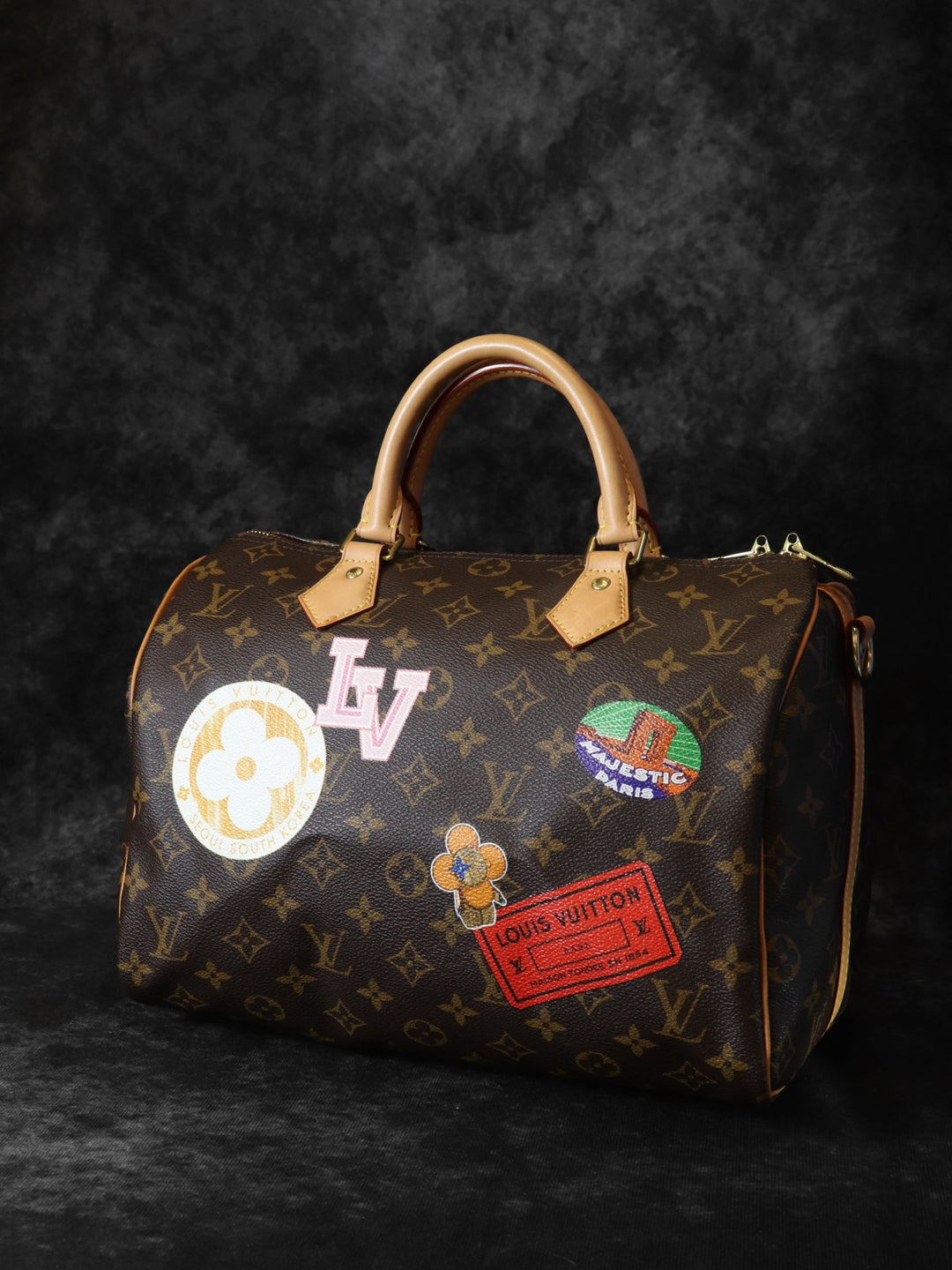 LOUIS VUITTON ルイ・ヴィトン スピーディ30 マイLVワールドツアー ラベル ワッペン ハンドバッグ モノグラムキャンバス ブラウン