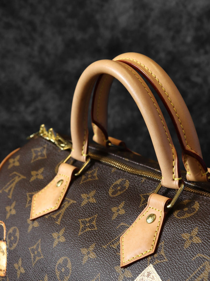 LOUIS VUITTON ルイ・ヴィトン スピーディ30 マイLVワールドツアー ラベル ワッペン ハンドバッグ モノグラムキャンバス ブラウン