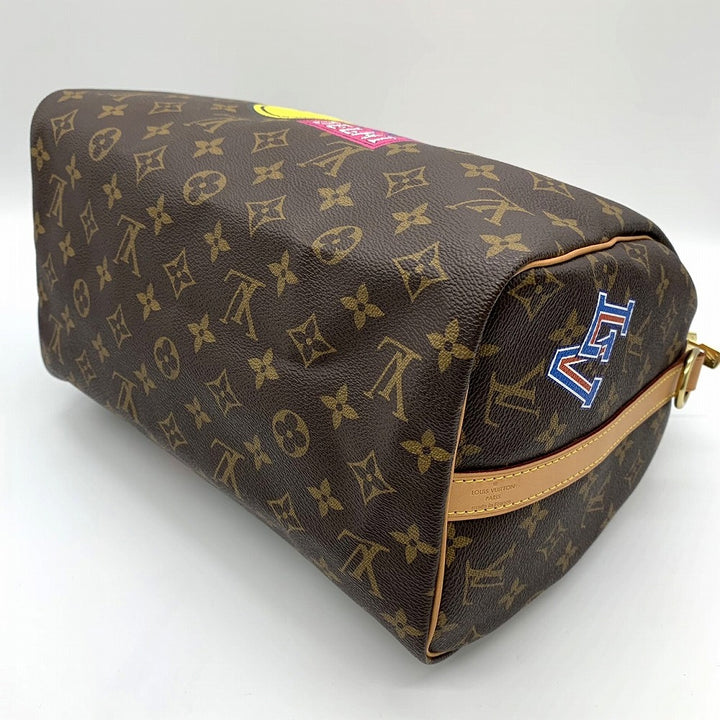 LOUIS VUITTON ルイ・ヴィトン スピーディ30 マイLVワールドツアー ラベル ワッペン ハンドバッグ モノグラムキャンバス ブラウン