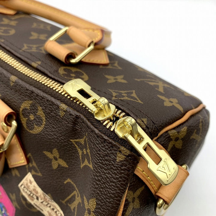 LOUIS VUITTON ルイ・ヴィトン スピーディ30 マイLVワールドツアー ラベル ワッペン ハンドバッグ モノグラムキャンバス ブラウン