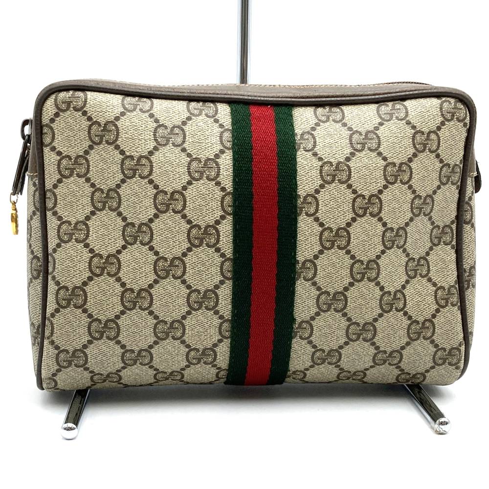 GUCCI グッチ クラッチバッグ セカンドバッグ ポーチ GGスプリーム シェリー ブラウン オールド ヴィンテージ