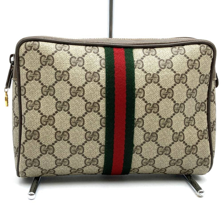 GUCCI グッチ クラッチバッグ セカンドバッグ ポーチ GGスプリーム シェリー ブラウン オールド ヴィンテージ