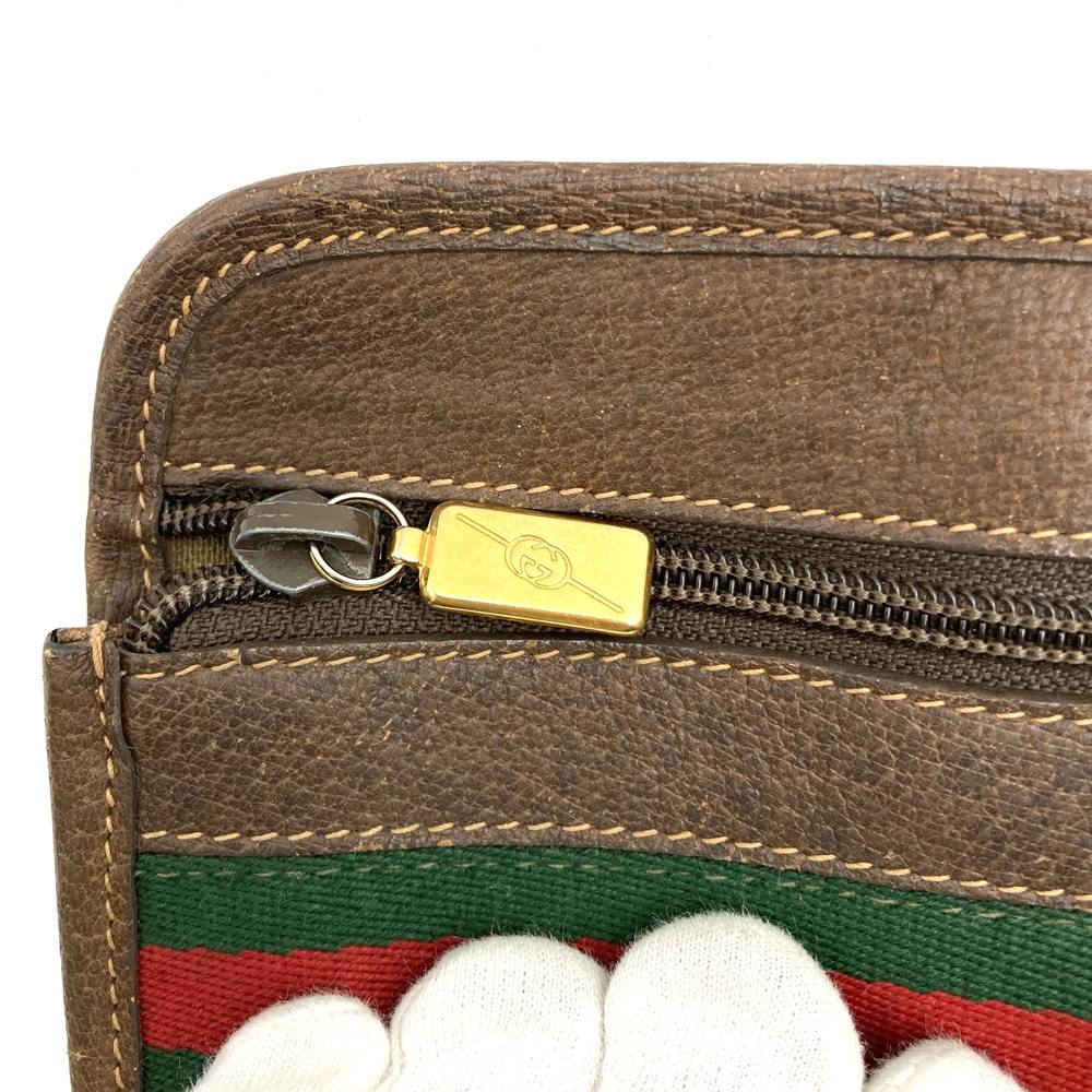 GUCCI グッチ 017 115 セカンドバッグ クラッチバッグ ポーチ GGスプリーム シェリー レザー ブラウン ヴィンテージ