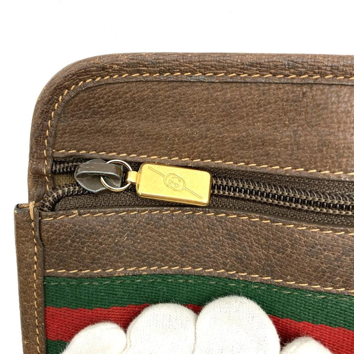 GUCCI グッチ 017 115 セカンドバッグ クラッチバッグ ポーチ GGスプリーム シェリー レザー ブラウン ヴィンテージ
