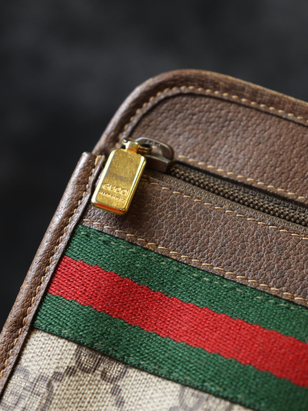 GUCCI グッチ 017 115 セカンドバッグ クラッチバッグ ポーチ GGスプリーム シェリー レザー ブラウン ヴィンテージ