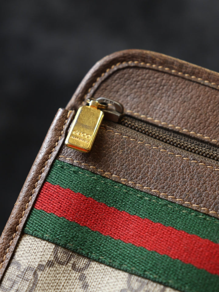 GUCCI グッチ 017 115 セカンドバッグ クラッチバッグ ポーチ GGスプリーム シェリー レザー ブラウン ヴィンテージ