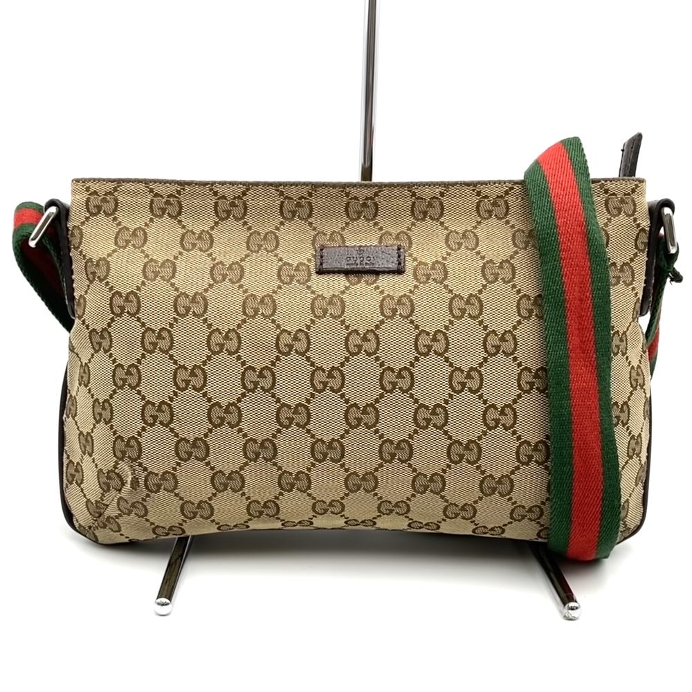 GUCCI グッチ 189749 GGキャンバス シェリー ショルダーバッグ レザー ブラウン ヴィンテージ ブランド