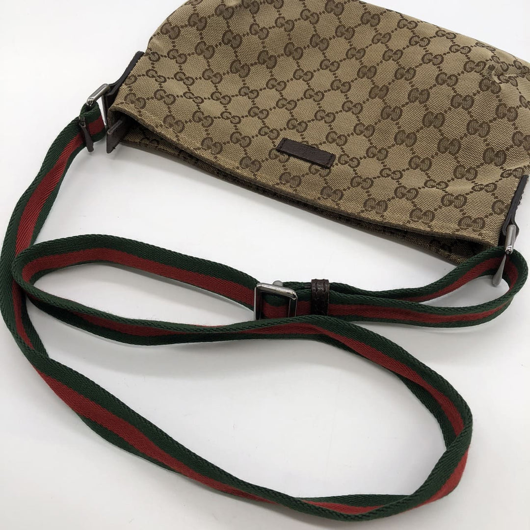GUCCI グッチ 189749 GGキャンバス シェリー ショルダーバッグ レザー ブラウン ヴィンテージ ブランド